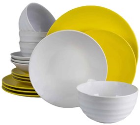 Set Complet Serviciu De Masa, Lily, 16 piese, pentru 4 persoane, Cesiro, Alb/Galben-Verzui