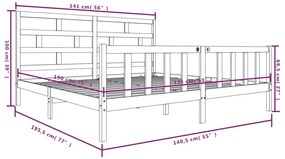 Cadru de pat dublu 4FT6, 135x190 cm, lemn masiv de pin Maro, 135 x 190 cm