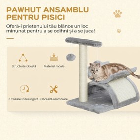 PawHut Ansamblu Pisici Copac Plus Ascuțire Unghii Stâlp Sisal Cusca 2 Mingii 40x30x43cm Gri | Aosom Romania