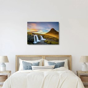 Tablou pe sticlă cu munții și cascade pe Islanda (70x50 cm)