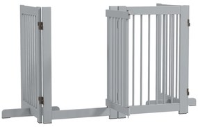 PawHut Grilă pentru câini independentă, 4 panouri, flexibilă, lemn de brad, 204L x 36A x 75Î cm, Gri deschis | Aosom Romania