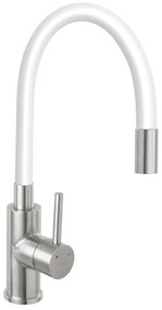 Baterie de chiuvetă cu pipă flexibilă FERRO oțel inoxidabil/alb