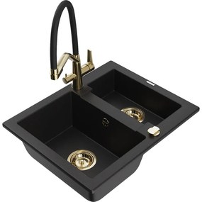 Mexen Carlos chiuvetă granit 1,5 compartimente cu baterie de bucătărie Duo, negru - 6518-77-671701-57-G