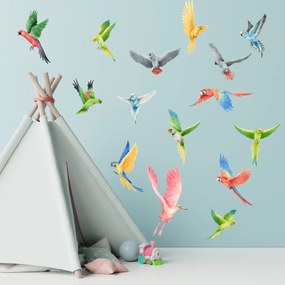 PIPPER. Autocolant textil de perete "Păsări exotice - acuarelă"
