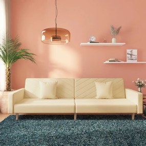 337607 vidaXL Canapea extensibilă cu 2 locuri, 2 perne, crem, textil
