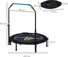 HOMCOM Trambulină Elastică Pliabilă cu Mâner Reglabil, Ø102x99123 cm, Albastru | Aosom Romania