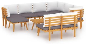 Set mobilier de gradina cu perne, 9 piese, lemn masiv de acacia 3x colt + 3x mijloc + banca + suport pentru picioare + masa, 1