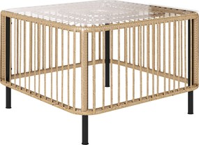 Outsunny Masă de grădină din Polyrattan, 65 x 65 x 43 cm, masă laterală rezistentă la intemperii, pătrată, cu blat din sticlă, lemn natural | Aosom Romania