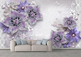 Fototapet 3D, Flori violet pe un fundal alb Art.05088