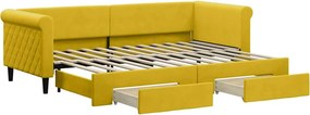 vidaXL Pat de zi cu extensie și sertare, galben, 80x200 cm, catifea