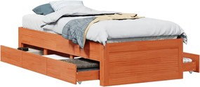 vidaXL Cadru pat fără saltea/cu sertare maro 75x190 cm lemn masiv pin