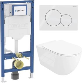Rezervor WC cu cadru incastrat Geberit Duofix UP320 cu sistem de fixare, clapeta de actionare Sigma01 alb alpin plus vas WC Rune Ivaldi Grande alb cu capac softclose