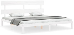 3193547 vidaXL Cadru de pat cu tăblie Super King Size, alb, lemn masiv