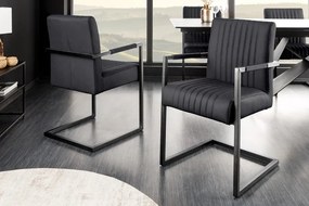 Scaun cu brate design retro Big Aston piele naturala neagra