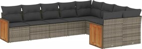 vidaXL Set canapele de grădină, 9 piese, cu perne, gri, poliratan