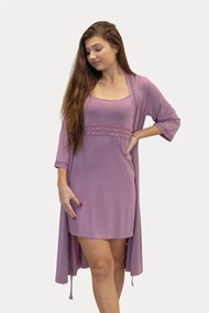 Cămașă de noapte cu halat pentru femei ERICA din bambus S Violet închis / Berry