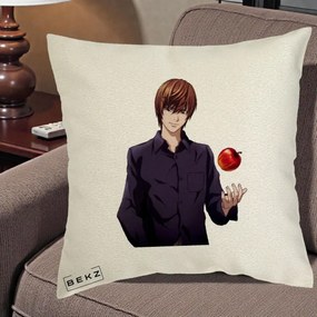 Perna Personalizata Death Note Light Yagami cu Mar, 40x40 cm, Ecru, Husa Detasabila, Perna Inclusa, BEKZ®