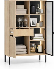 Vitrină înaltă cu sertar și iluminare Harmona 92 cm - stejar lindberg