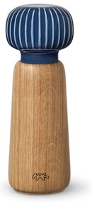 Râșniță pentru condimente din lemn de stejar cu detalii din porțelan albastru închis Kähler Design Hammershoi, înălțime 17,5 cm