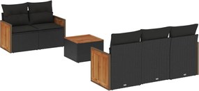 vidaXL Set mobilier de grădină cu perne, 6 piese, negru, poliratan