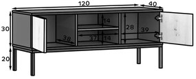 Suport TV LANZZI 120x40 cm, negru/stejar artisan