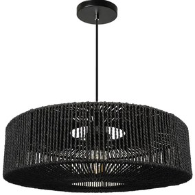 Lampă suspendată din iută și metal 60W Negru