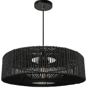 Lampă suspendată din iută și metal 60W Negru