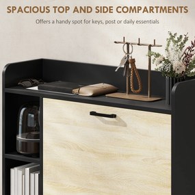 HOMCOM Dulap pentru pantofi slim cu 2 sertare și 3 compartimente deschise, Capacitate 15 perechi, 83x24x90.5 cm, Negru | Aosom Romania