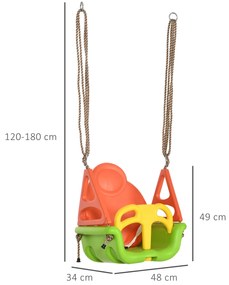 Outsunny 3-in-1 Leagăn pentru Copii, Centură de Siguranță, Sfori Reglabile, pentru Interior și Exterior, verde, 48 x 34 x 180 cm | Aosom Romania
