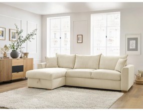 Colțar crem extensibil cu tapițerie din catifea reiată (cu colț variabil) Augustin – Bobochic Paris