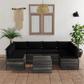 Set mobilier gradina din paleti, cu perne, 7 piese, lemn de pin Negru, 7