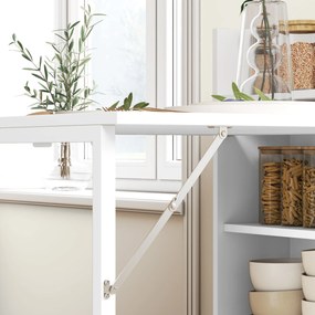 HOMCOM Masă pliabilă, perfectă pentru spații mici, cu 4 rafturi discrete, masă pliabilă de bucătărie, funcție anti-răsturnare, Alb | Aosom Romania