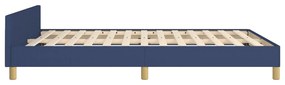 Cadru de pat cu tablie, albastru, 140x190 cm, textil Albastru, 140 x 190 cm, Benzi orizontale