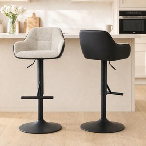 HOMCOM Set 2 Scaune de Bar cu Spătar, Tetiară și Brațe și Bază Antiderapantă, 52,5x53x86,5-108 cm, Gri Deschis | Aosom Romania