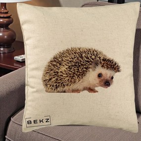 Perna Decorativa Arici Fotorealist, 40x40 cm, Bej, Husa Detasabila, Perna Inclusa, BEKZ®