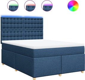 vidaXL Pat continental cu saltea, albastru, 160x200cm, material textil