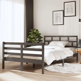 3101255 vidaXL Cadru de pat Small Double 4FT, gri, 120x190 cm, lemn masiv