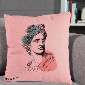 Perna Decorativa Bust Grec Vaporwave, 40x40 cm, Roz, Husa Detasabila, Perna Inclusa, BEKZ®