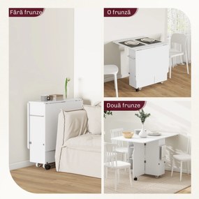 HOMCOM Masă pliabilă cu 2 frunze picătură și spațiu de depozitare, 3 rafturi, pentru 6 persoane, extensibilă, 130x80x76.5 cm | Aosom Romania