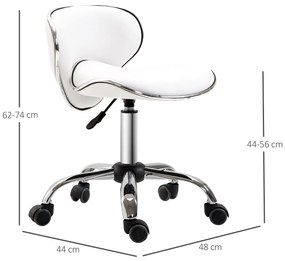 HOMCOM Taburet cu roți, taburet de lucru cu înălțime reglabilă 44-56 cm și spătar, pivotant 360°, alb | Aosom Romania
