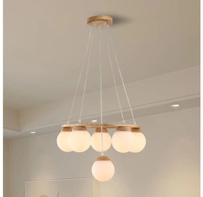 Brilagi - Candelabru suspendat pe cablu VISBY WOOD, 6xE27/60W/230V, Ø 58 cm, lemn de cauciuc