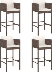 vidaXL Scaune de bar cu perne, 4 buc., maro, poliratan