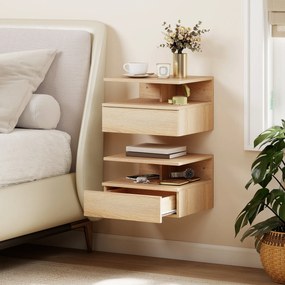 HOMCOM Set de 2 Noptiere Moderne Suspendate pentru Dormitor cu Sertar si Blat  din Lemn 35x32x22.5cm, Stejar | Aosom Romania