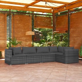 3101693 vidaXL Set mobilier de grădină cu perne, 5 piese, gri, poliratan
