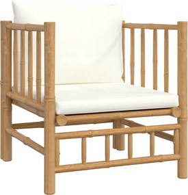 vidaXL Canapea de grădină cu perne alb crem, bambus