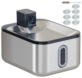 PawHut Fântână Automată pentru Pisici 5L din Oțel Inoxidabil, Silențioasă, Filtru 3 Etape, Încărcător USB, Argintiu | Aosom Romania