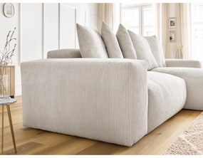 Colțar crem extensibil/cu spațiu de depozitare cu tapițerie din catifea reiată Voltaire – Bobochic Paris