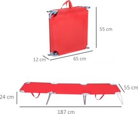Outsunny Șezlong Pliabil cu Spătar Reglabil în 5 Poziții, Șezlong de Grădină cu Structură din Metal și Material Oxford, pentru Plajă, Piscină, Grădină, 187x55x24cm, Roșu | Aosom Romania