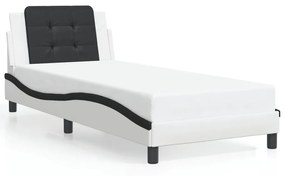 3214088 vidaXL Cadru de pat cu lumini LED alb/negru 90x200 cm piele ecologică
