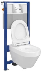 Set vas wc suspendat Crea oval cu capac soft close, rezervor incastrat pneumatic Aqua 52 si clapeta crom lucios